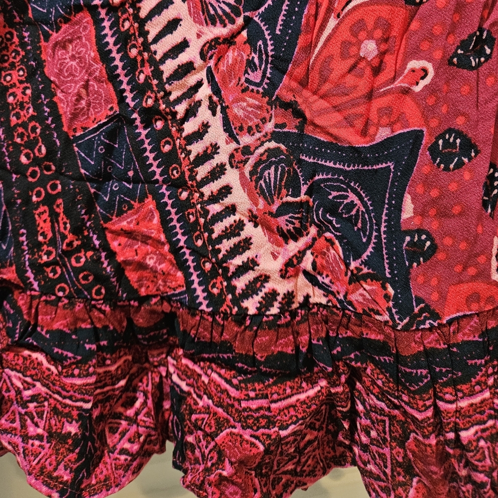 Free People Steal The Sun Halter Mini Dress Ruffle Hem Cutout Swingy Red Md NWT - Picture 9 of 16